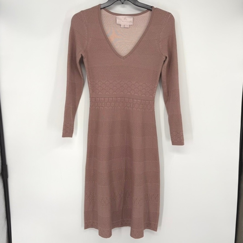 Gal Meets Glam Sweater Dress Womens S Pink V-Neck Heide Long Sleeve Knit